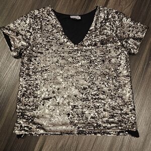✨️ANTHROPOLOGIE Sparkly Sequin Top, Bronze/Gold and Black, Size Medium